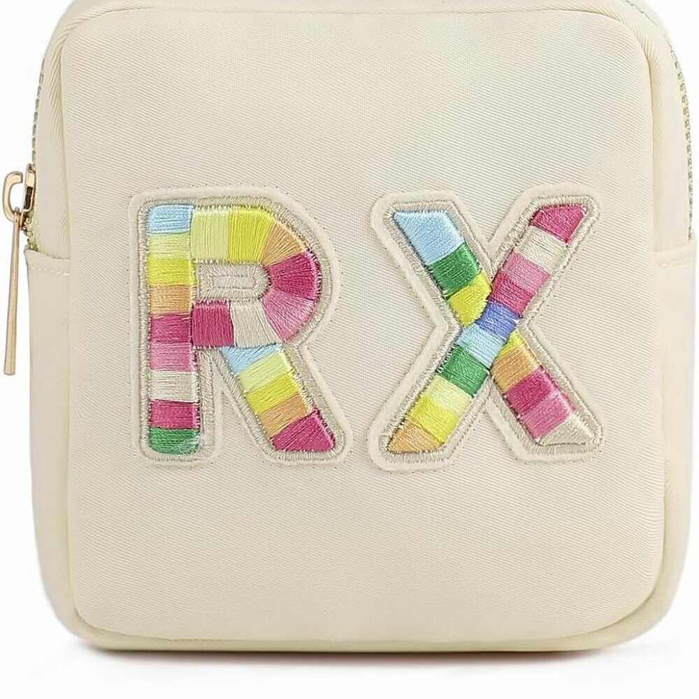 Cute Small Nylon Cosmetic Bag RX Chenille Letter Patch